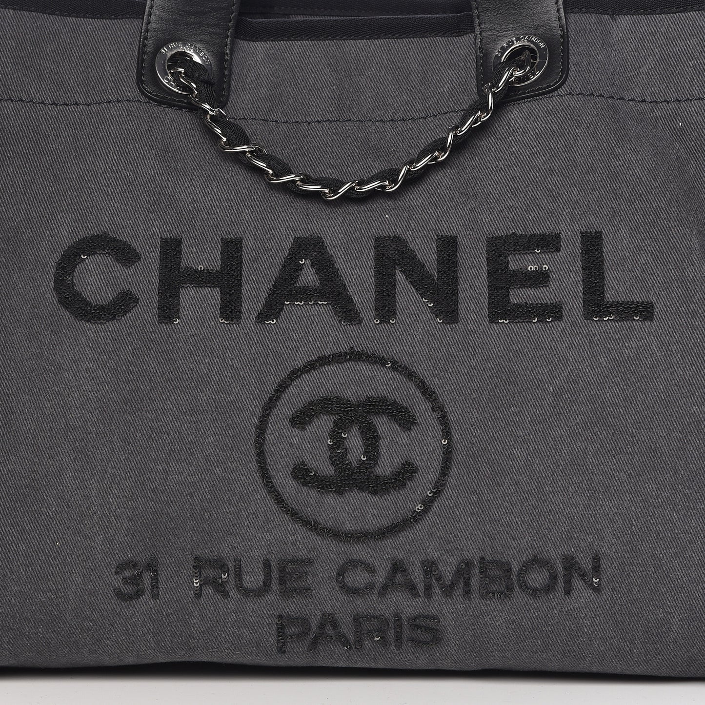 Canvas Sequin Large Deauville Tote Charcoal