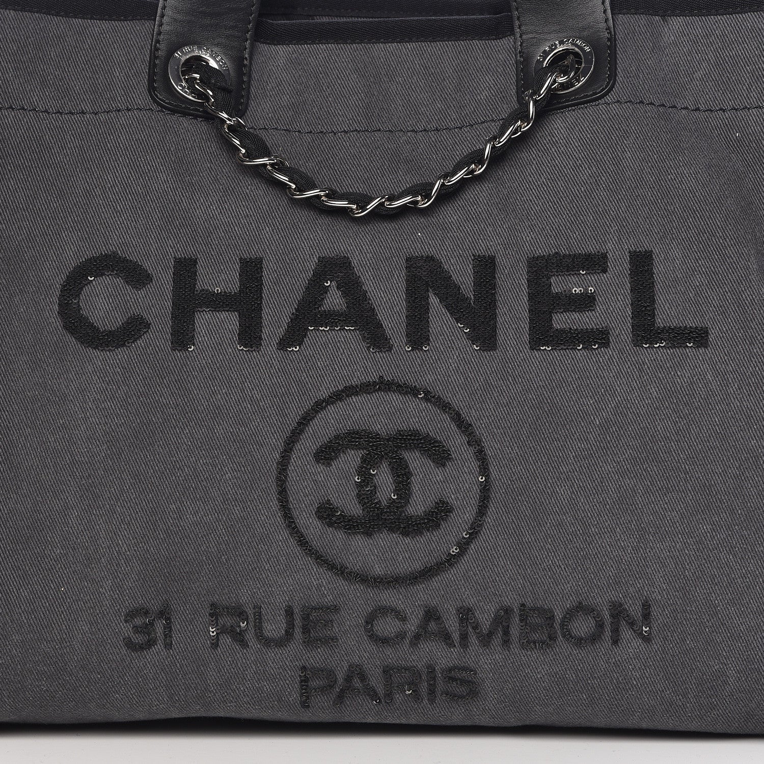 Chanel Canvas Sequin Large Deauville Tote Charcoal 11 of 11