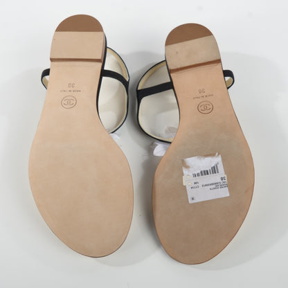 Chanel Grosgrain Camellia Thong Sandals 38 Black White 5 of 7