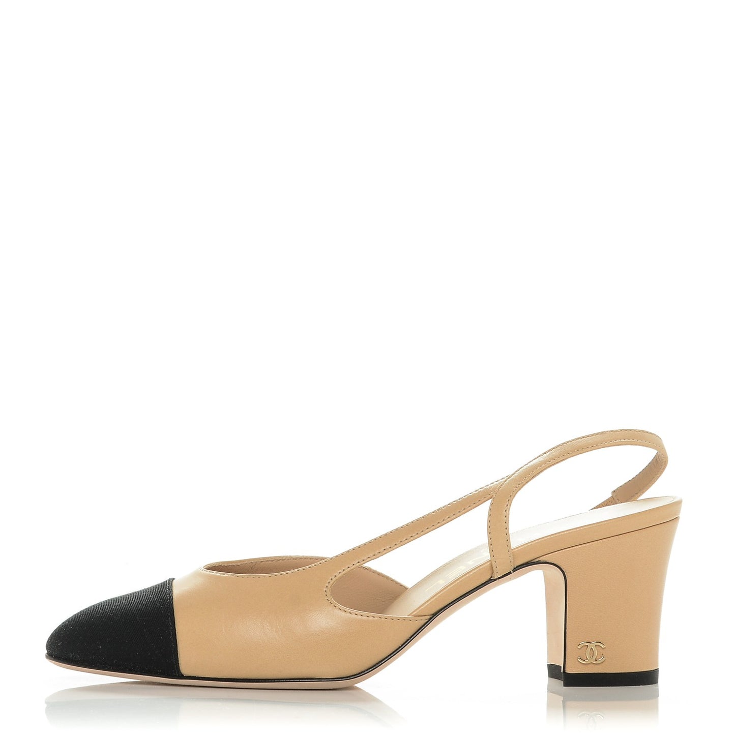 Goatskin Grosgrain Cap Toe CC Slingback Sandals 36.5 Beige Black