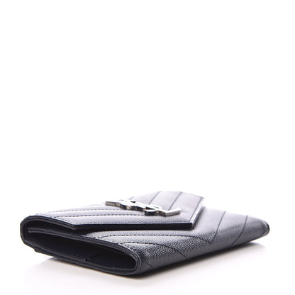 Saint Laurent Grain De Poudre Matelasse Chevron Small Monogram Passport Case Deep Marine 4 of 10