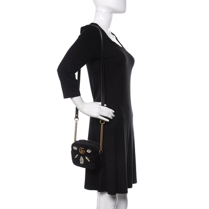 Gucci Velvet Matelasse Marquise Crystals Mini GG Marmont Chain Shoulder Bag Black 2 of 11