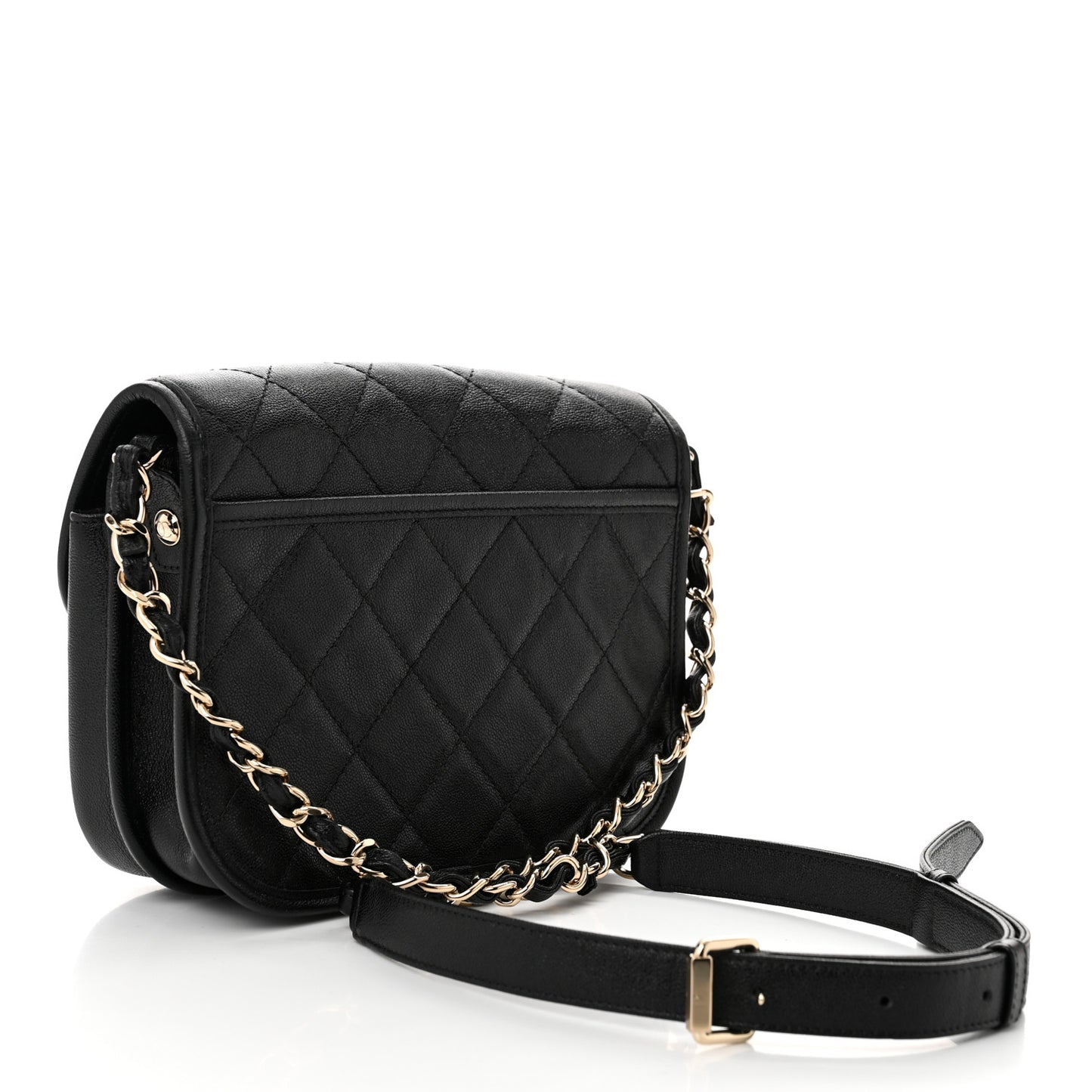 Caviar Quilted Round Messenger Flap Black