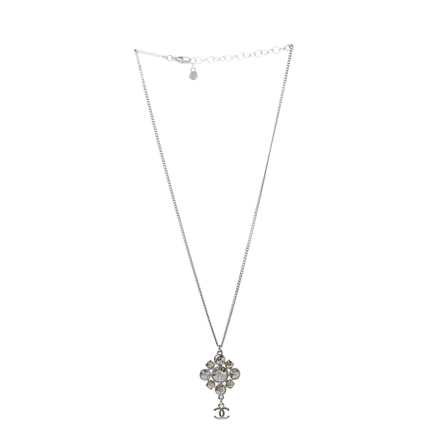 Crystal CC Drop Pendant Necklace Silver