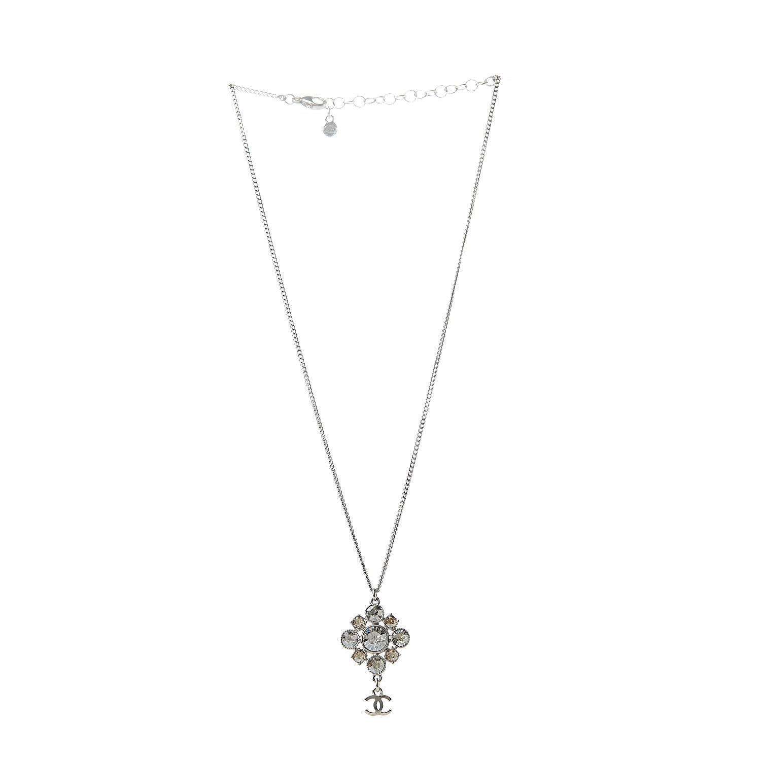 Chanel Crystal CC Drop Pendant Necklace Silver 3 of 6