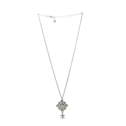 Chanel Crystal CC Drop Pendant Necklace Silver 3 of 6