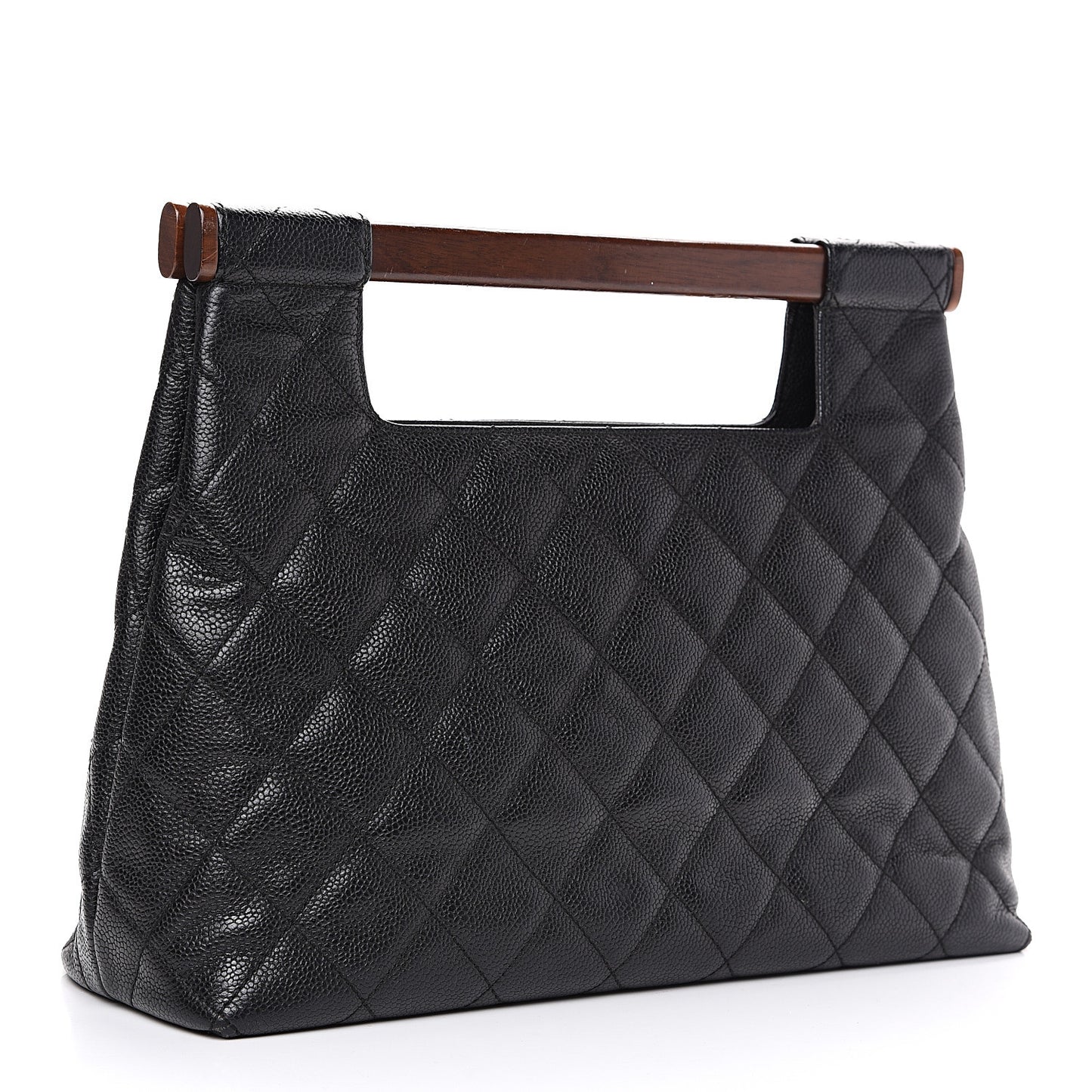 Caviar Quilted Wood Handle Tote Black