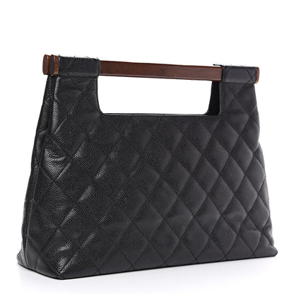 Chanel Caviar Quilted Wood Handle Tote Black 2 of 10