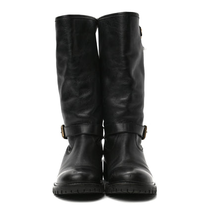 Fendi Calfskin Shearling Moto Boots 37 Black 2 of 9