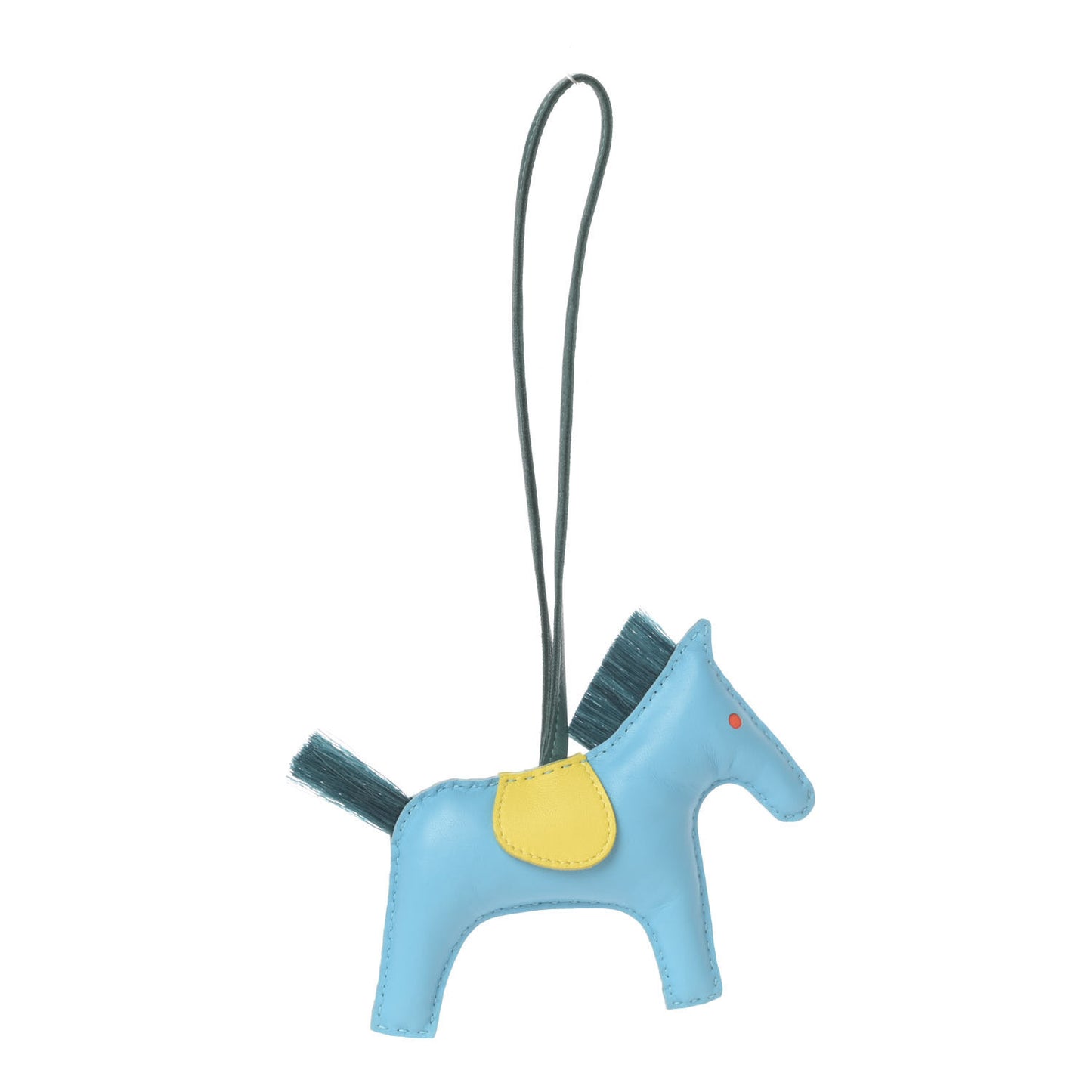 Milo Lambskin Horse Hair Grigri Rodeo Horse Bag Charm MM Bleu Celeste Lime Malachite