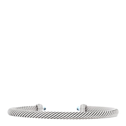 David Yurman Sterling Silver 18K Yellow Gold Blue Topaz 4mm Cable Classics Bracelet 2 of 5
