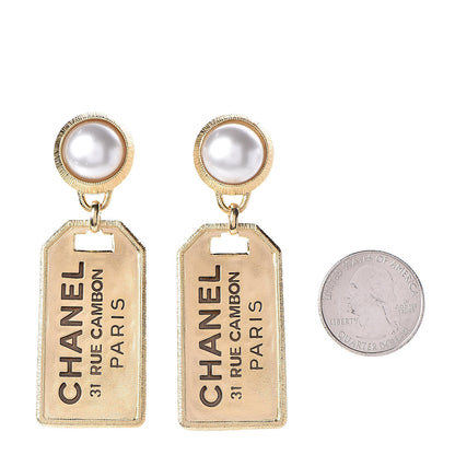 Chanel Pearl CC Tags Drop Earrings Gold 2 of 5