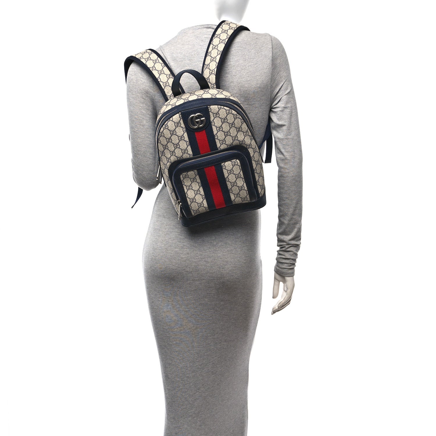 Gucci GG Supreme Monogram Textured Dollar Calfskin Web Small Ophidia Day Backpack Beige Blue Black 2 of 10