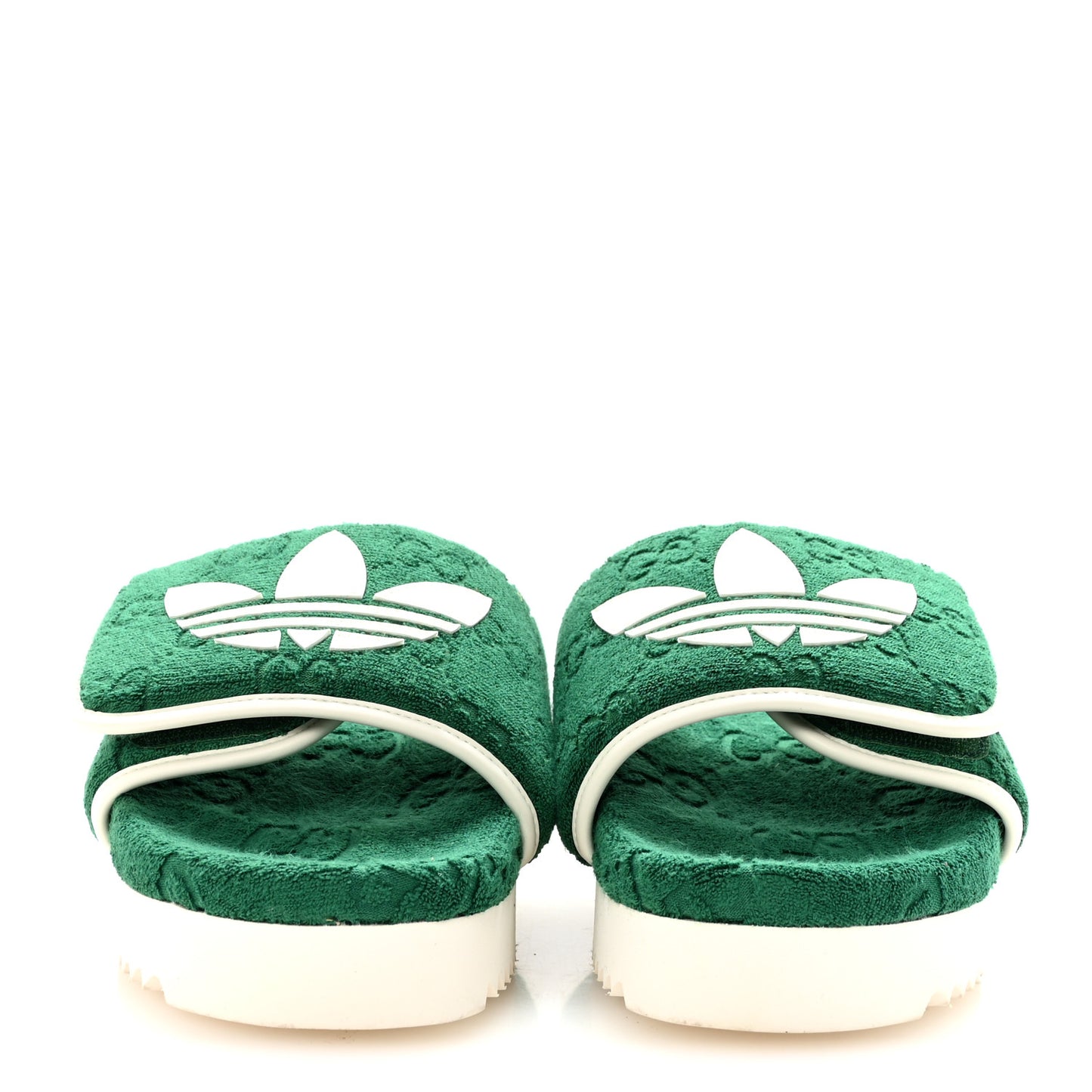 X ADIDAS Terry Cloth Trefoil GG Monogram Womens Platform Sandals 40  Green Off White