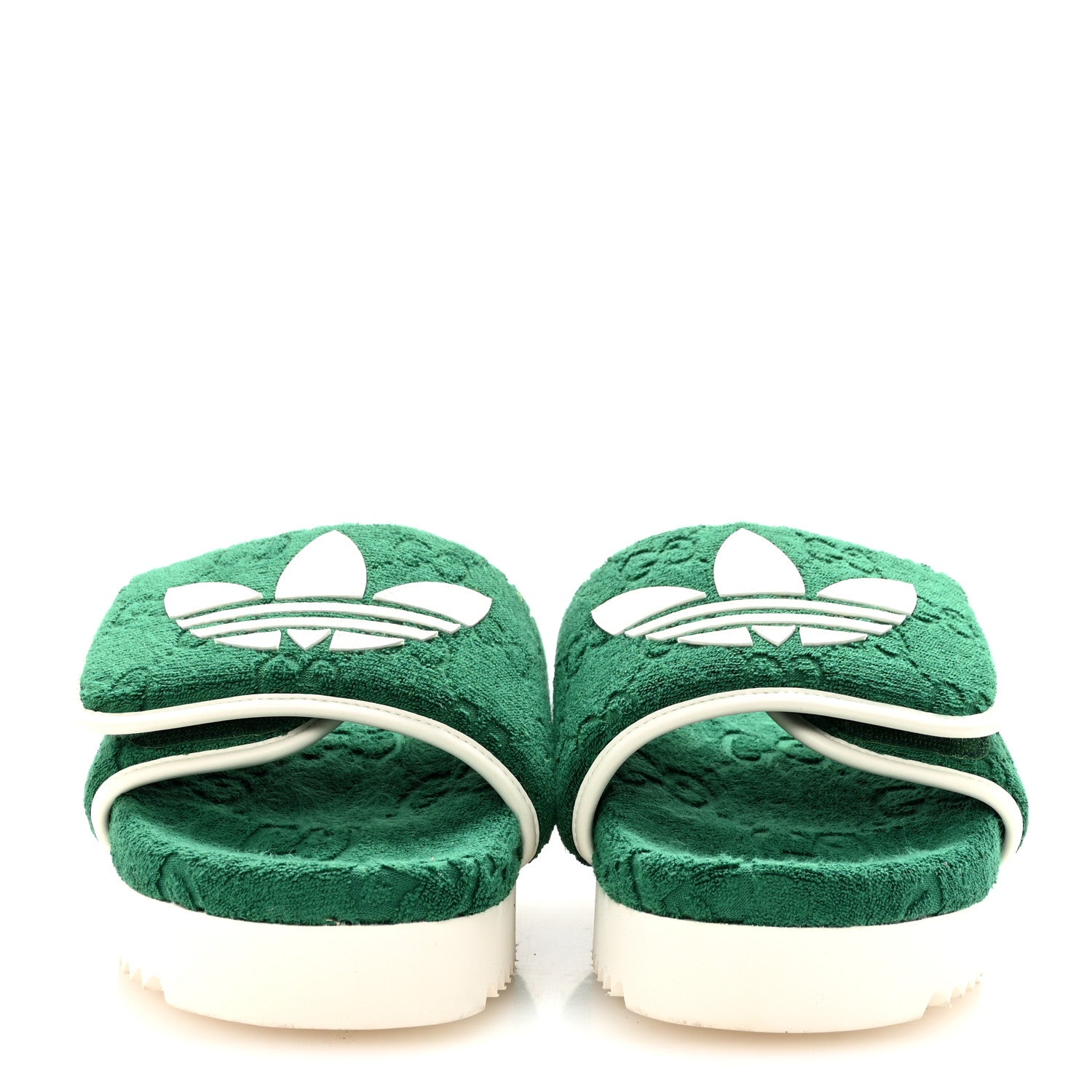 Gucci X ADIDAS Terry Cloth Trefoil GG Monogram Womens Platform Sandals 40  Green Off White 3 of 9