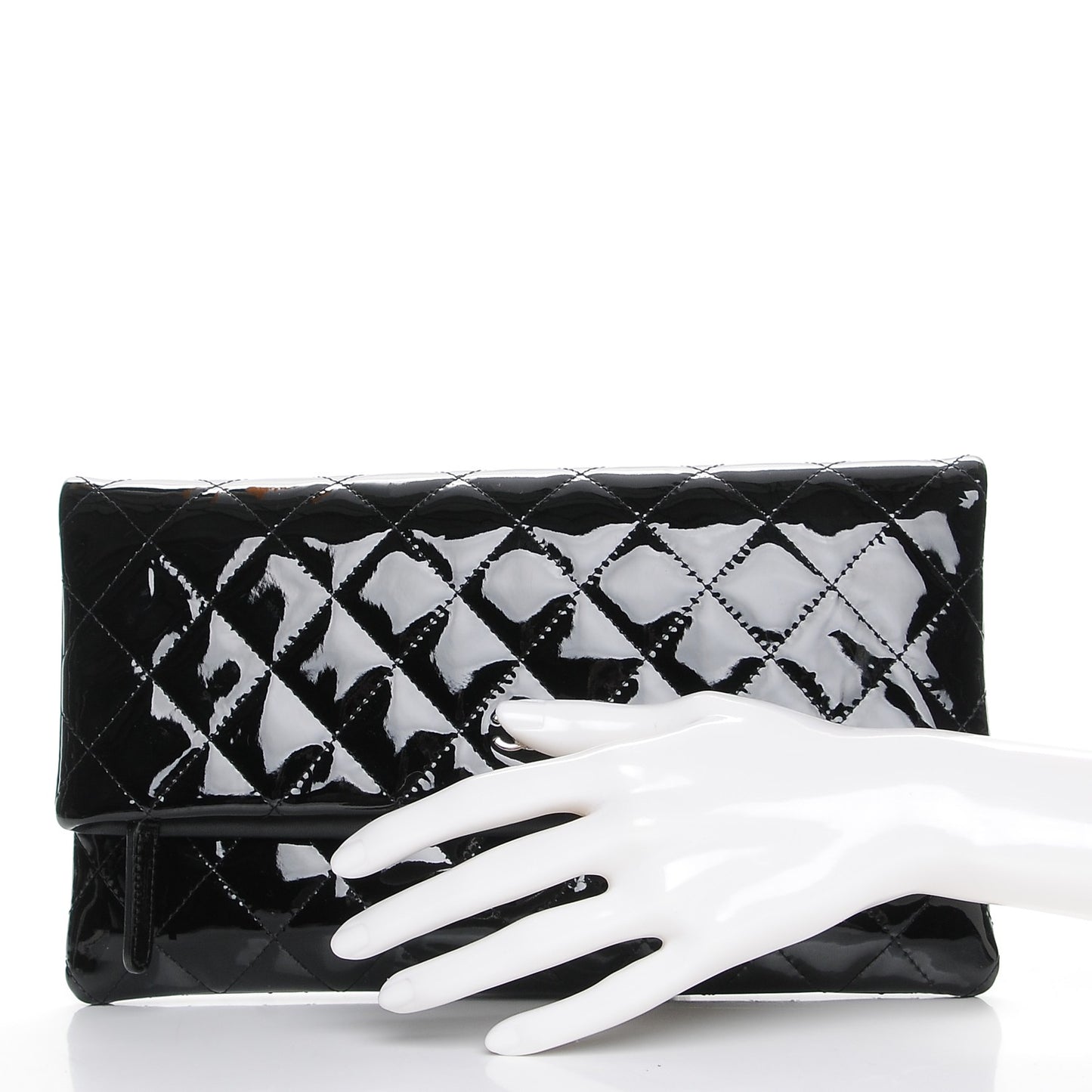 Patent Calfskin Quilted Beauty CC Clutch Black