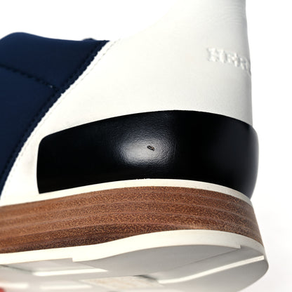 Hermes Technical Canvas Calfskin Suede Goatskin Womens Buster Sneakers 37 Marine White 8 of 10