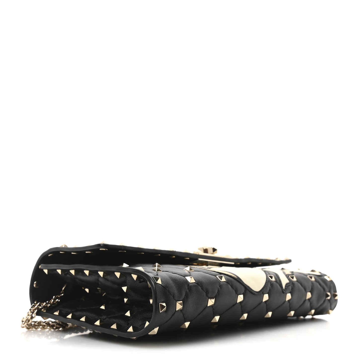 Nappa Rockstud Spike Flower Wallet on Chain Black Ivory
