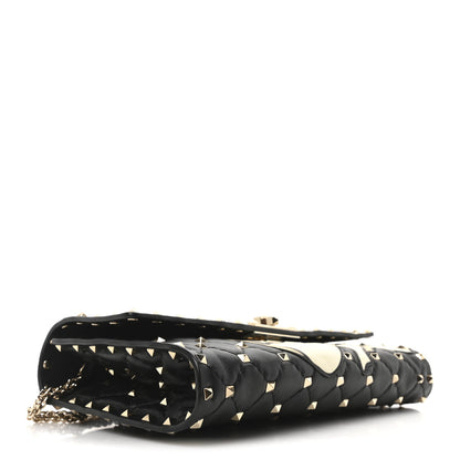 Valentino Garavani Nappa Rockstud Spike Flower Wallet on Chain Black Ivory 4 of 9