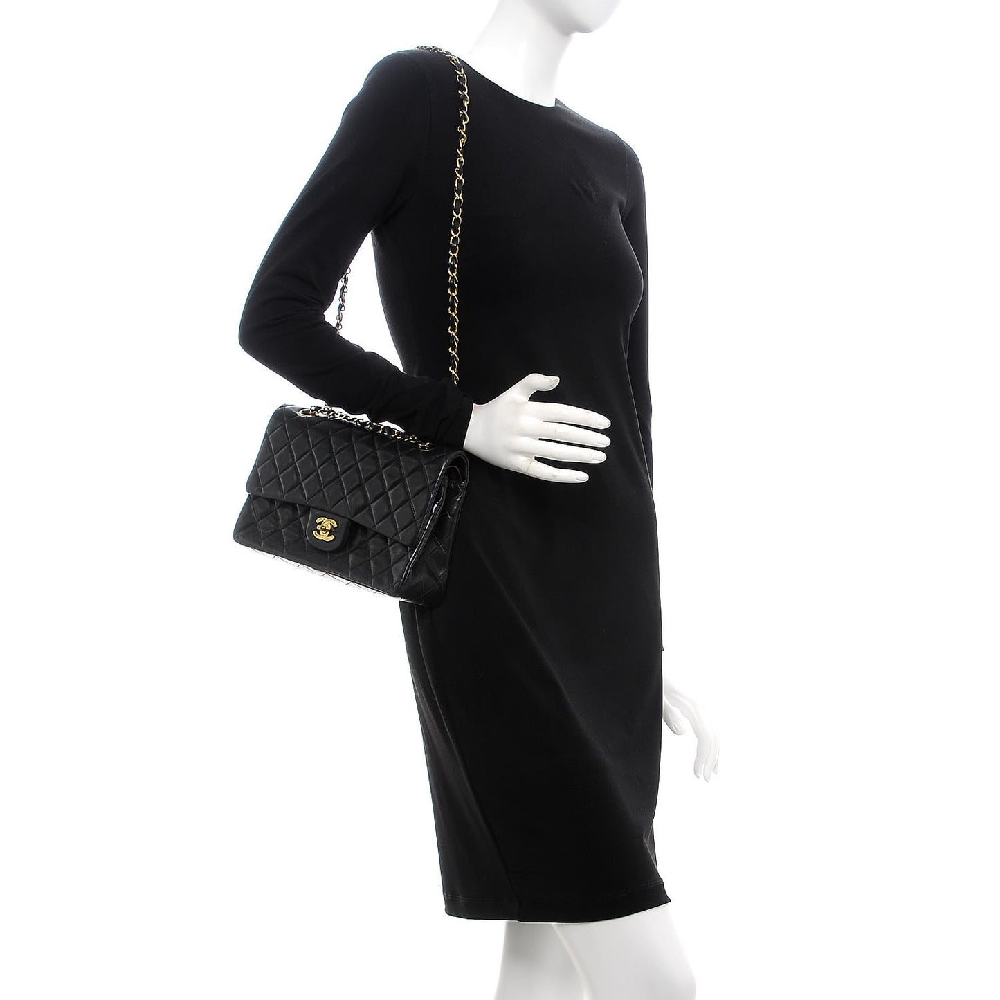 Lambskin Quilted Medium Double Flap Black