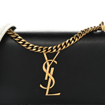 Saint Laurent New Aspen Calfskin Bi-Color Monogram Sunset Chain Wallet  Black Dirty White 7 of 13