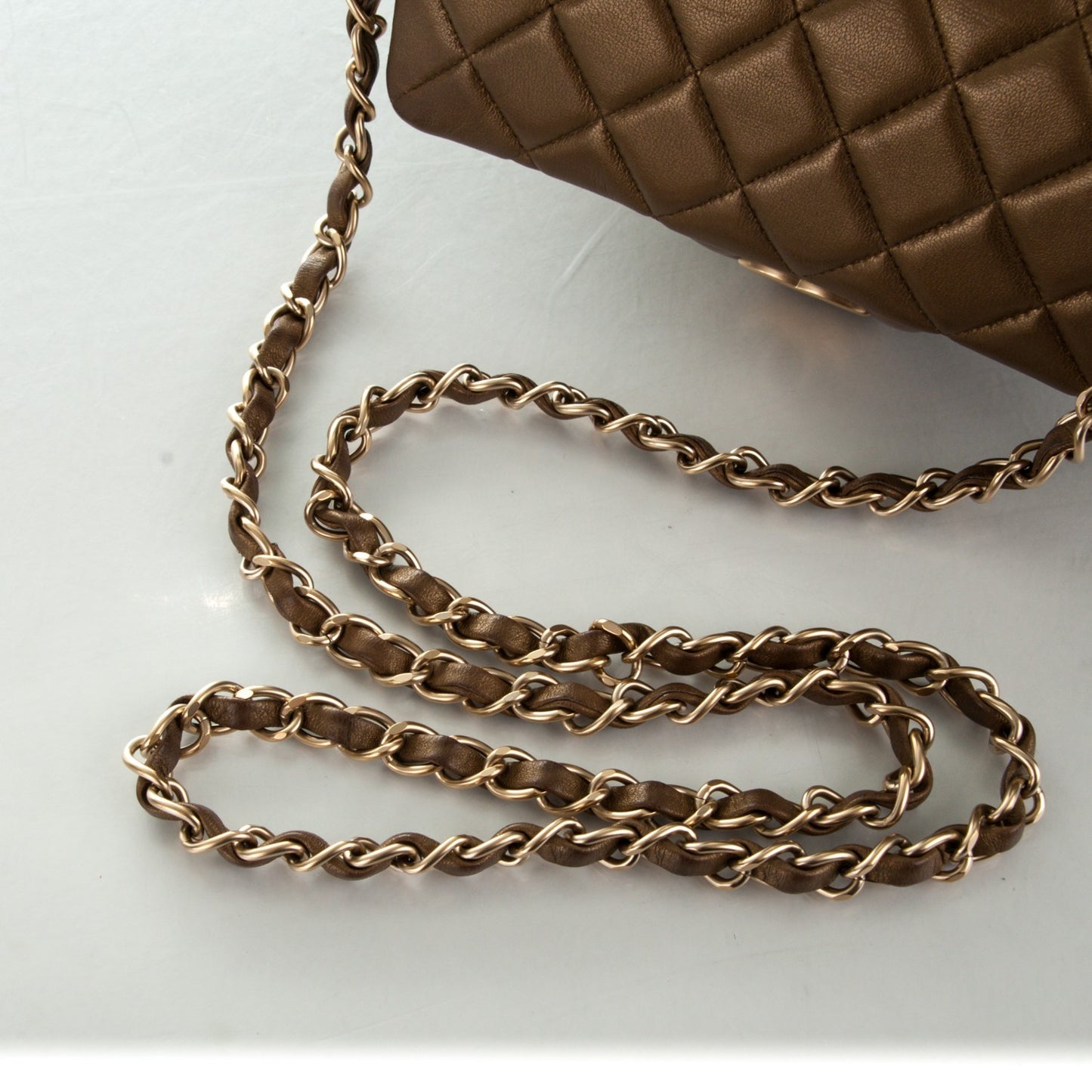 Metallic Lambskin Quilted Mini Rectangular Flap Gold