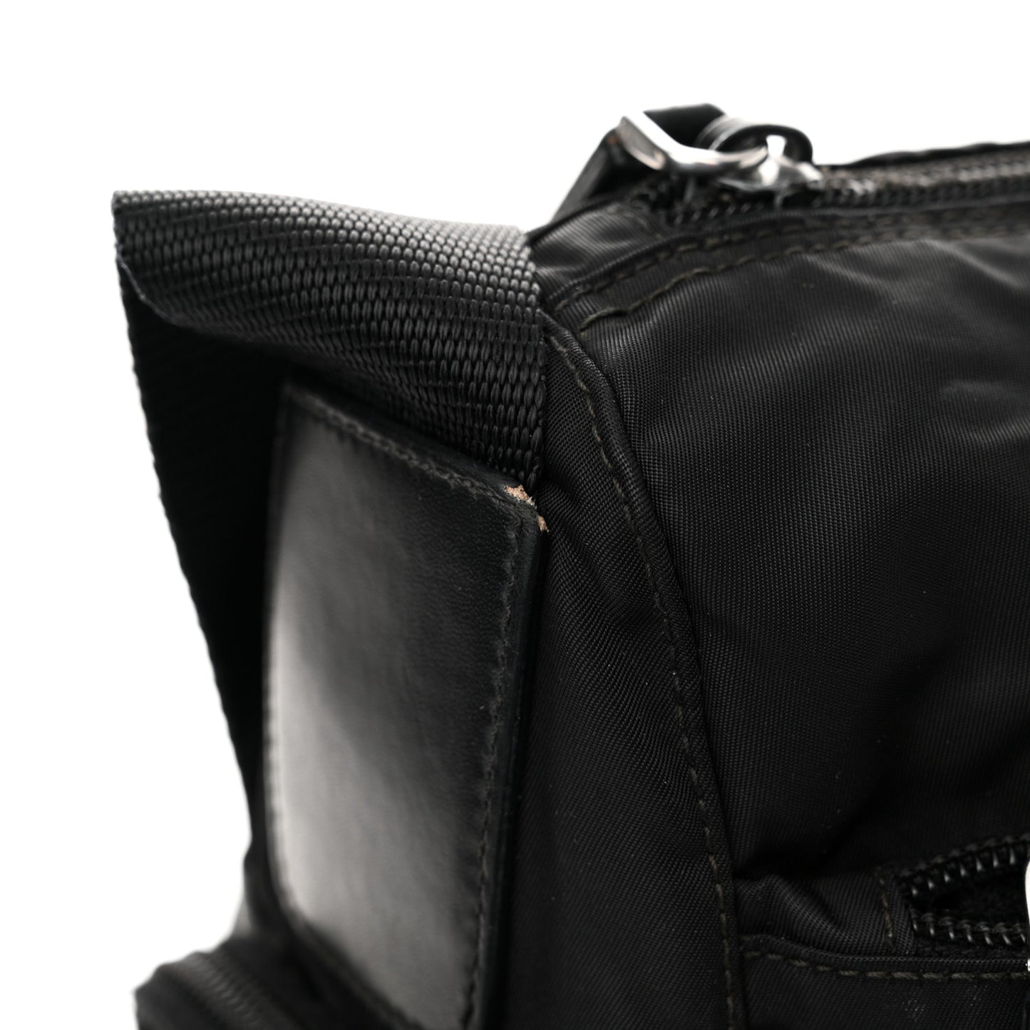 Re-Nylon Vela Saffiano Pocket Double Zip Shoulder Bag Black