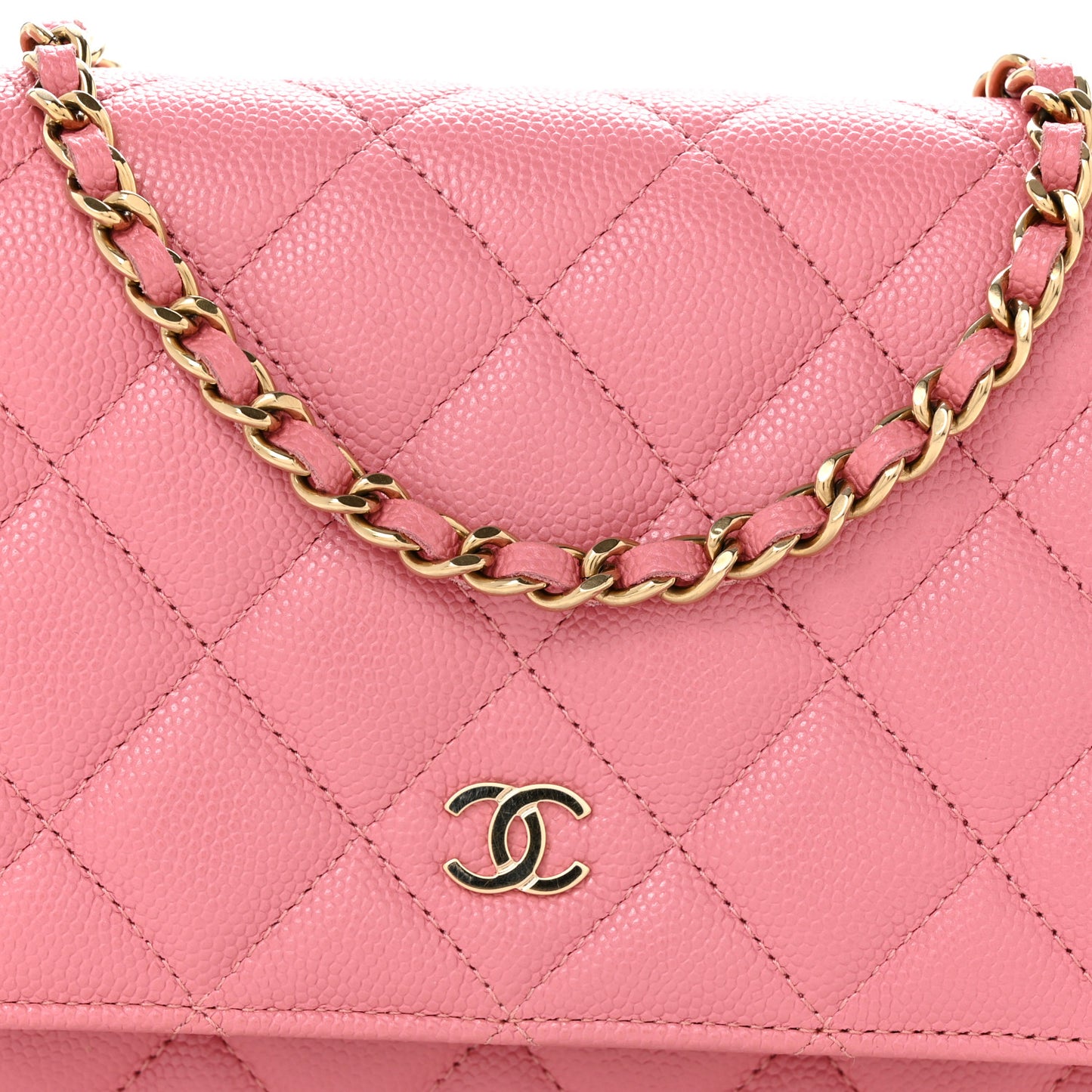 Caviar Quilted Wallet on Chain WOC Pink