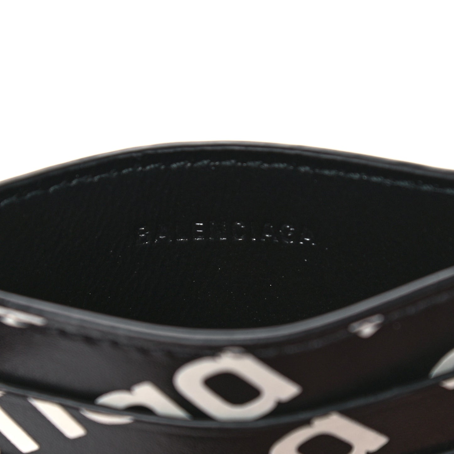 Calfskin Logo Print Cash Card Holder Black