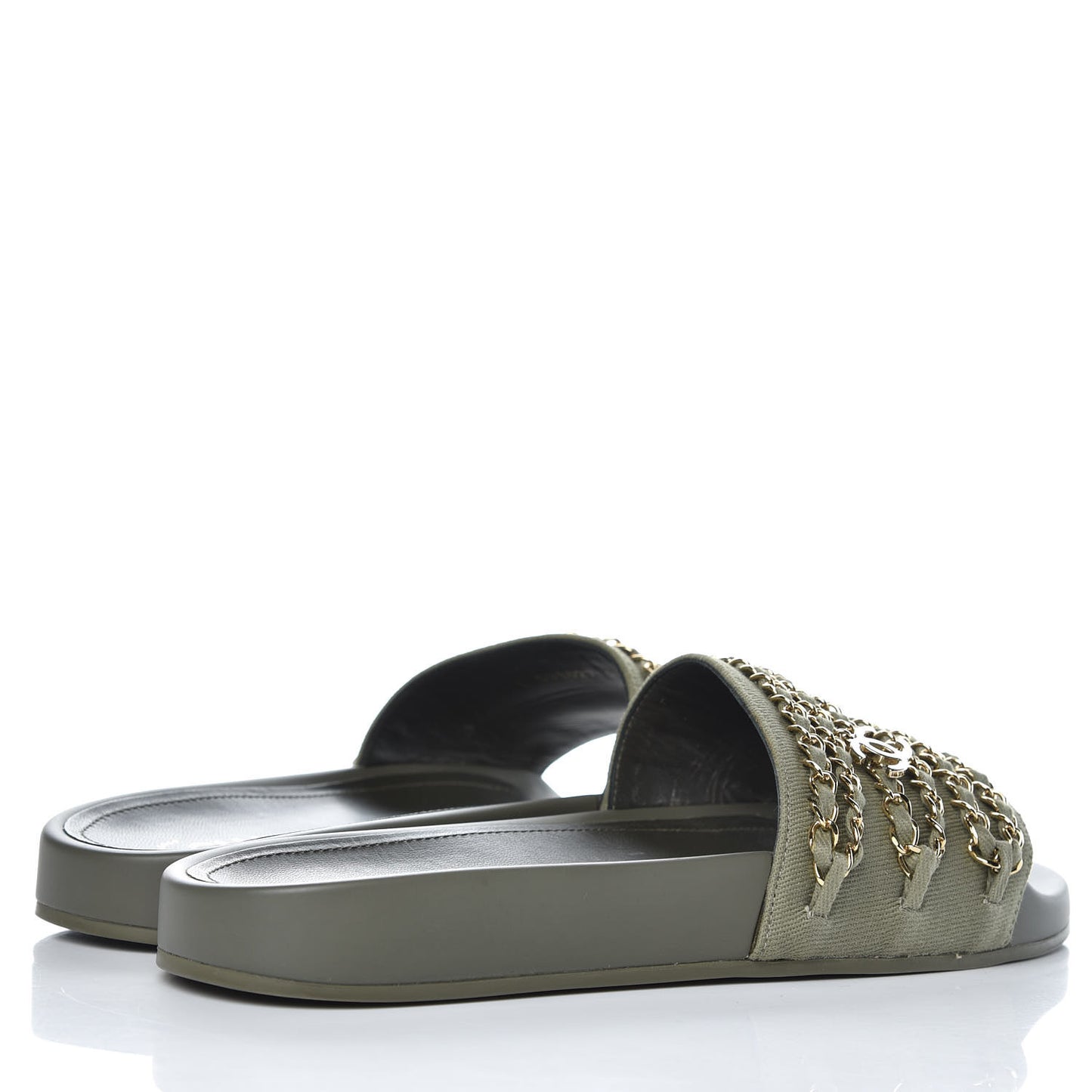 Canvas Chain Flat Sandals 40 Khaki