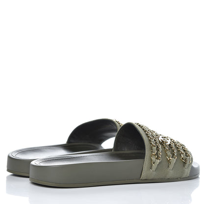Chanel Canvas Chain Flat Sandals 40 Khaki 4 of 9