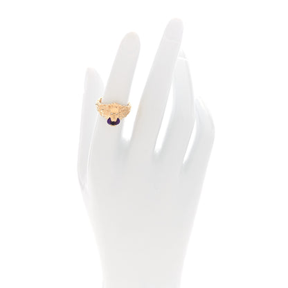 Gucci 18K Yellow Gold Diamond Amethyst Lion Head Ring 50 5.25 2 of 4