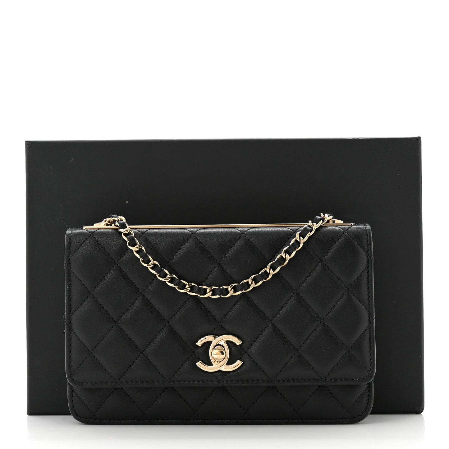 Lambskin Quilted Trendy CC Wallet On Chain WOC Black