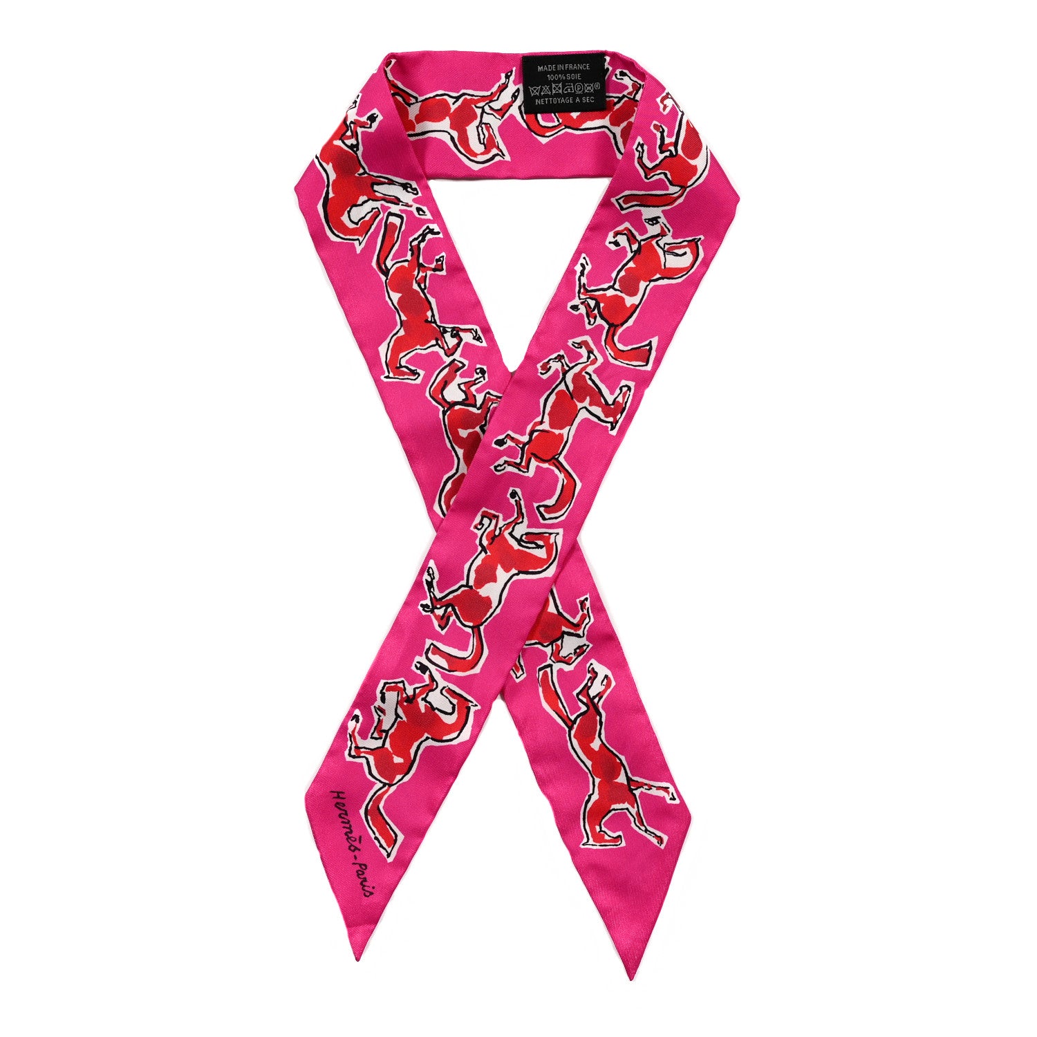 Hermes Silk Chevaux En Liberte Twilly Rose Indien Rouge White 1 of 4