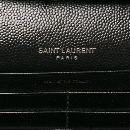 Saint Laurent Grain De Poudre Matelasse Chevron Monogram Chain Wallet Black 7 of 11