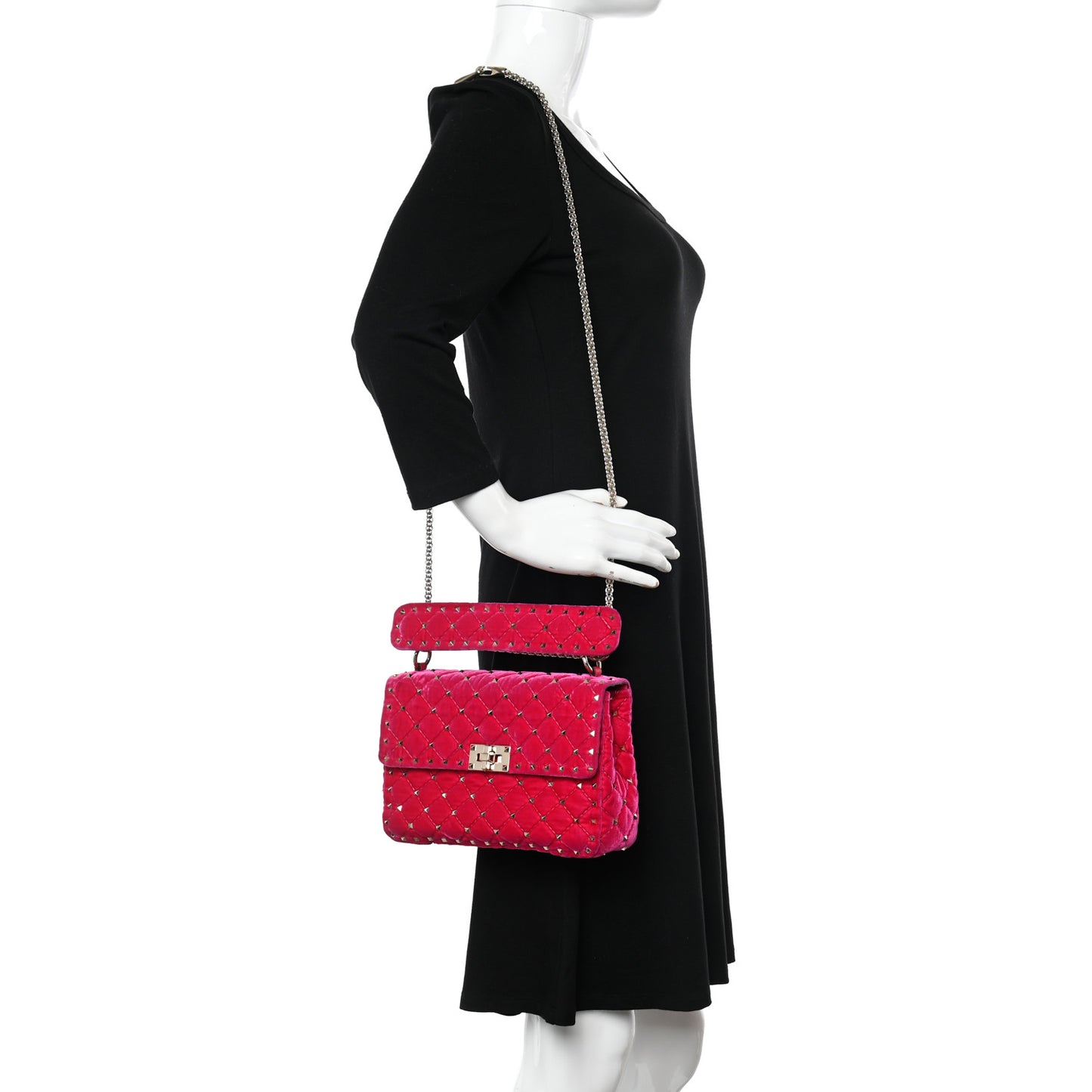 Velvet Medium Rockstud Spike Shoulder Bag Disco Pink