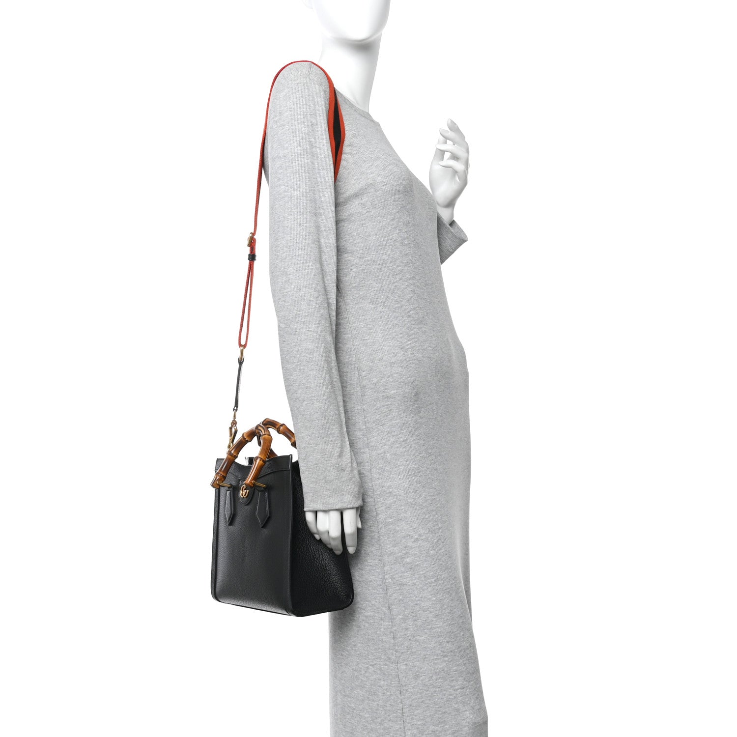 Gucci Textured Dollar Calfskin Web Small Diana Tote Bag Black Dusty Grey 2 of 9