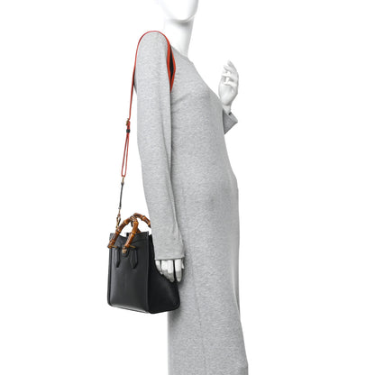 Gucci Textured Dollar Calfskin Web Small Diana Tote Bag Black Dusty Grey 2 of 9
