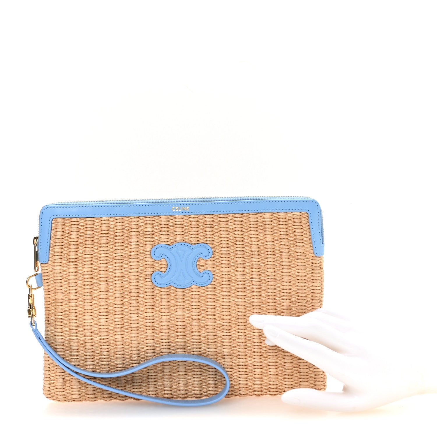 Celine Raffia Small Pouch With Strap Sky Blue 2 of 9