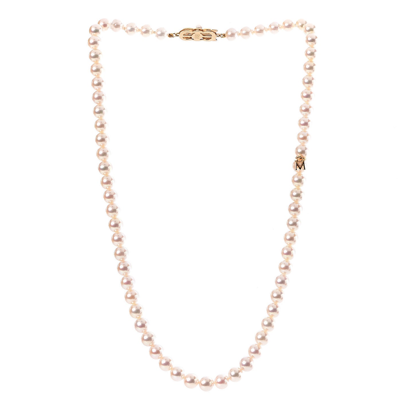 18K Yellow Gold Akoya Pearl 7-7.5mm Strand Necklace 17"