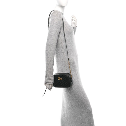 Gucci Calfskin Matelasse Mini GG Marmont Chain Shoulder Bag Black 2 of 10
