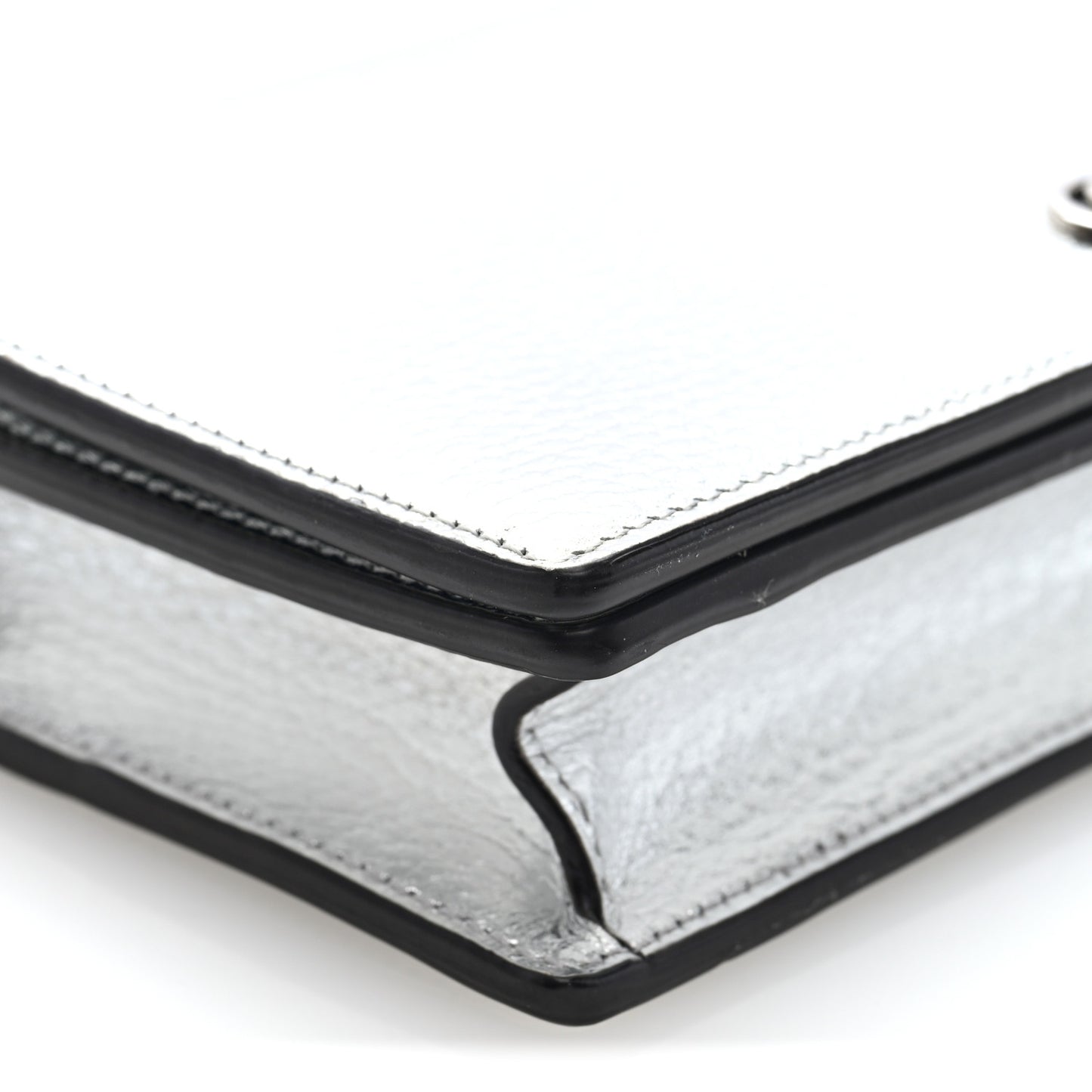 Metallic Dollar Calfskin Mini GG Marmont Chain Wallet Silver