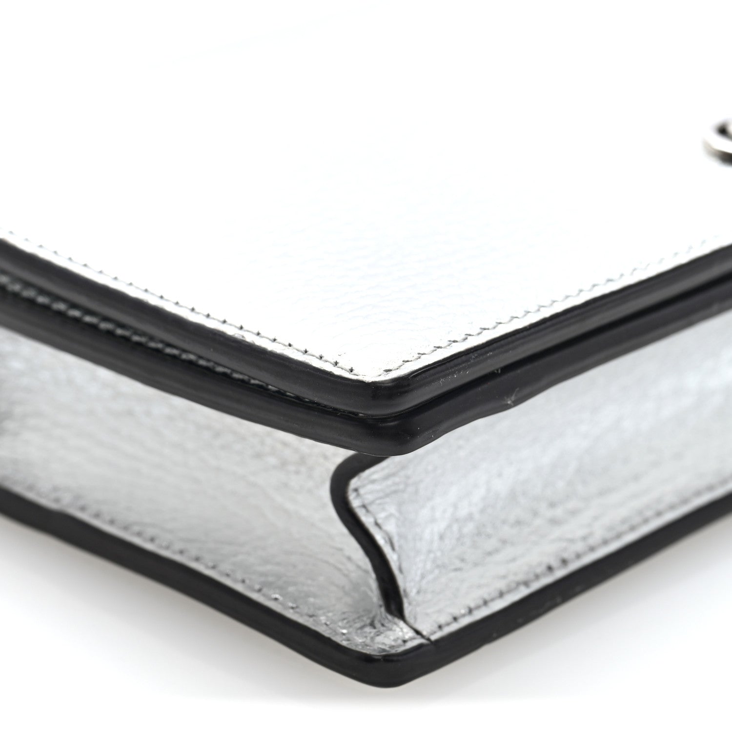 Gucci Metallic Dollar Calfskin Mini GG Marmont Chain Wallet Silver 9 of 10