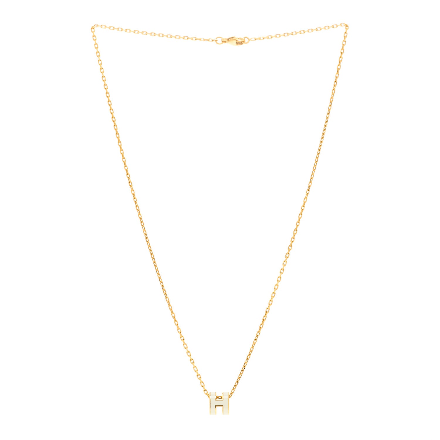 Hermes Lacquered Gold Mini Pop H Pendant Necklace White 3 of 7