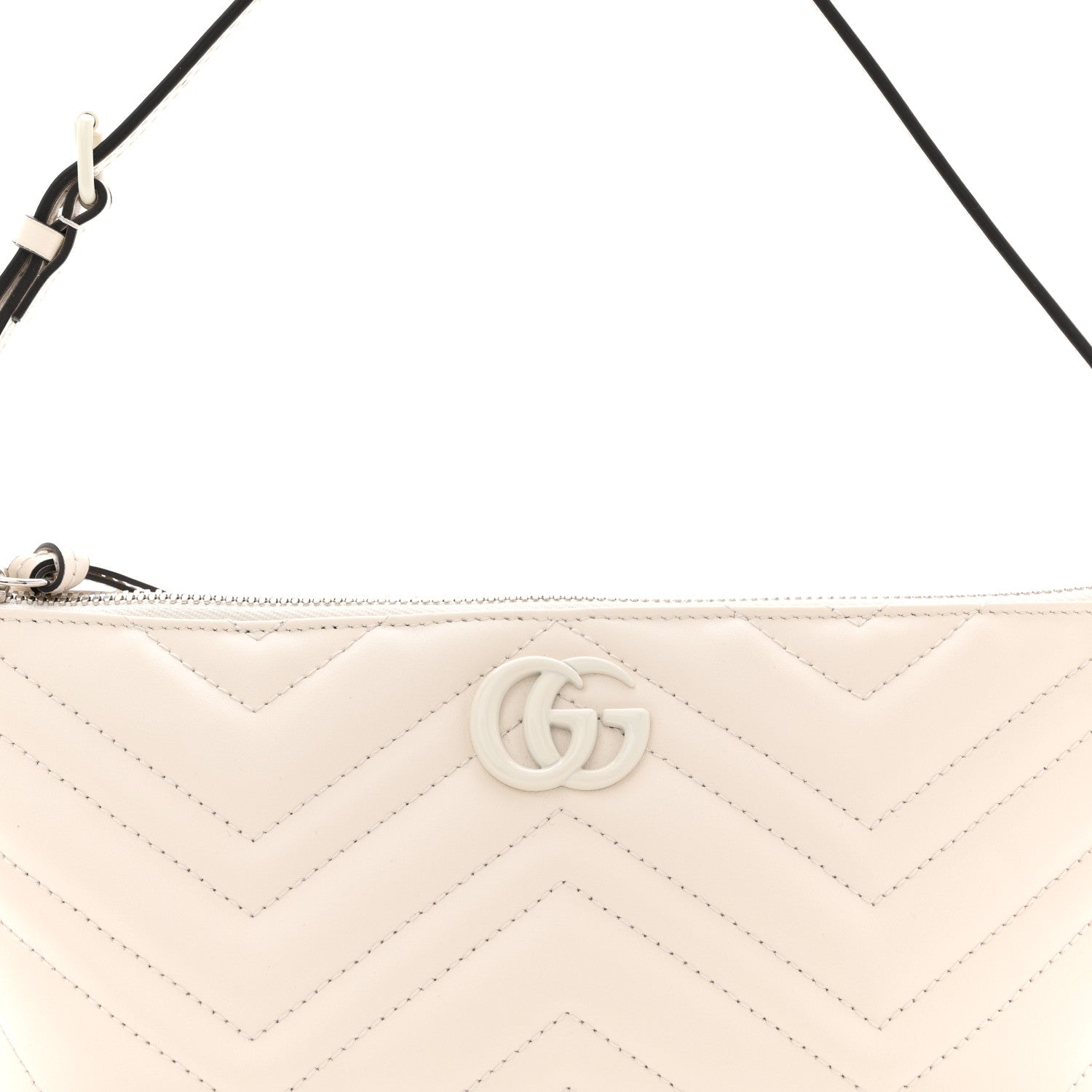 Gucci Calfskin Matelasse Chevron Monochrome GG Marmont Sling Shoulder Bag Mystic White 8 of 10