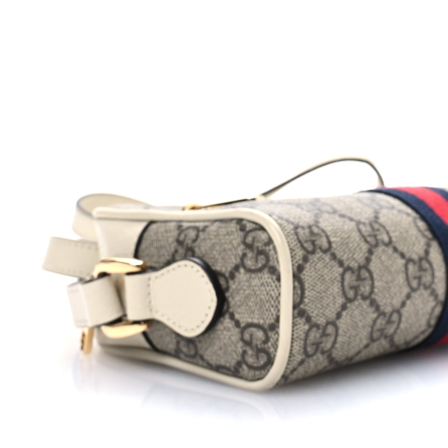 GG Supreme Monogram Textured Calfskin Web Mini Ophidia Shoulder Bag Beige Ebony Mystic White