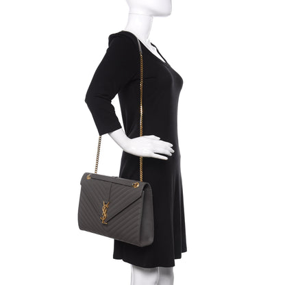 Saint Laurent Grain De Poudre Matelasse Chevron Large Monogram Satchel Earth 2 of 9