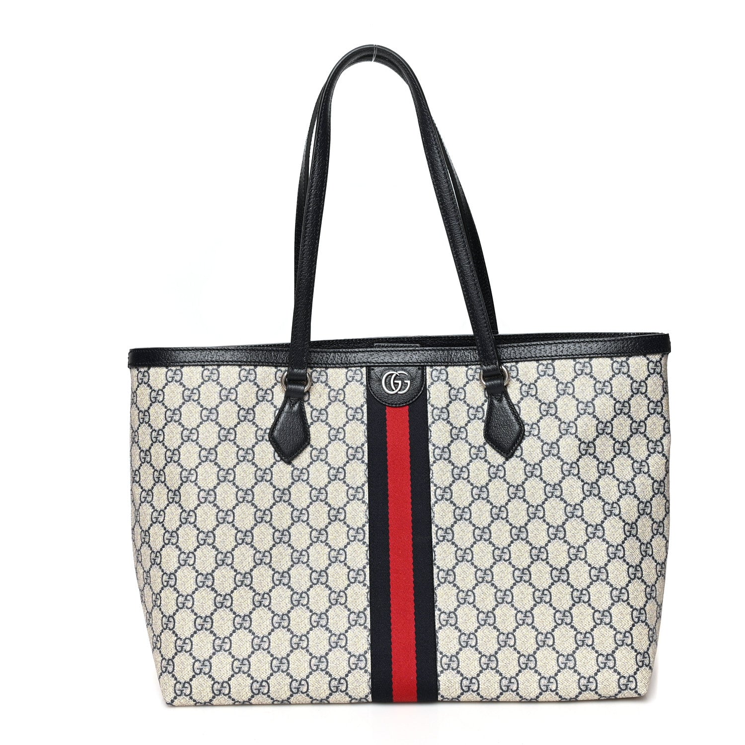 Gucci GG Supreme Monogram Textured Calfskin Web Medium Ophidia Shopping Tote Beige Blue 1 of 13