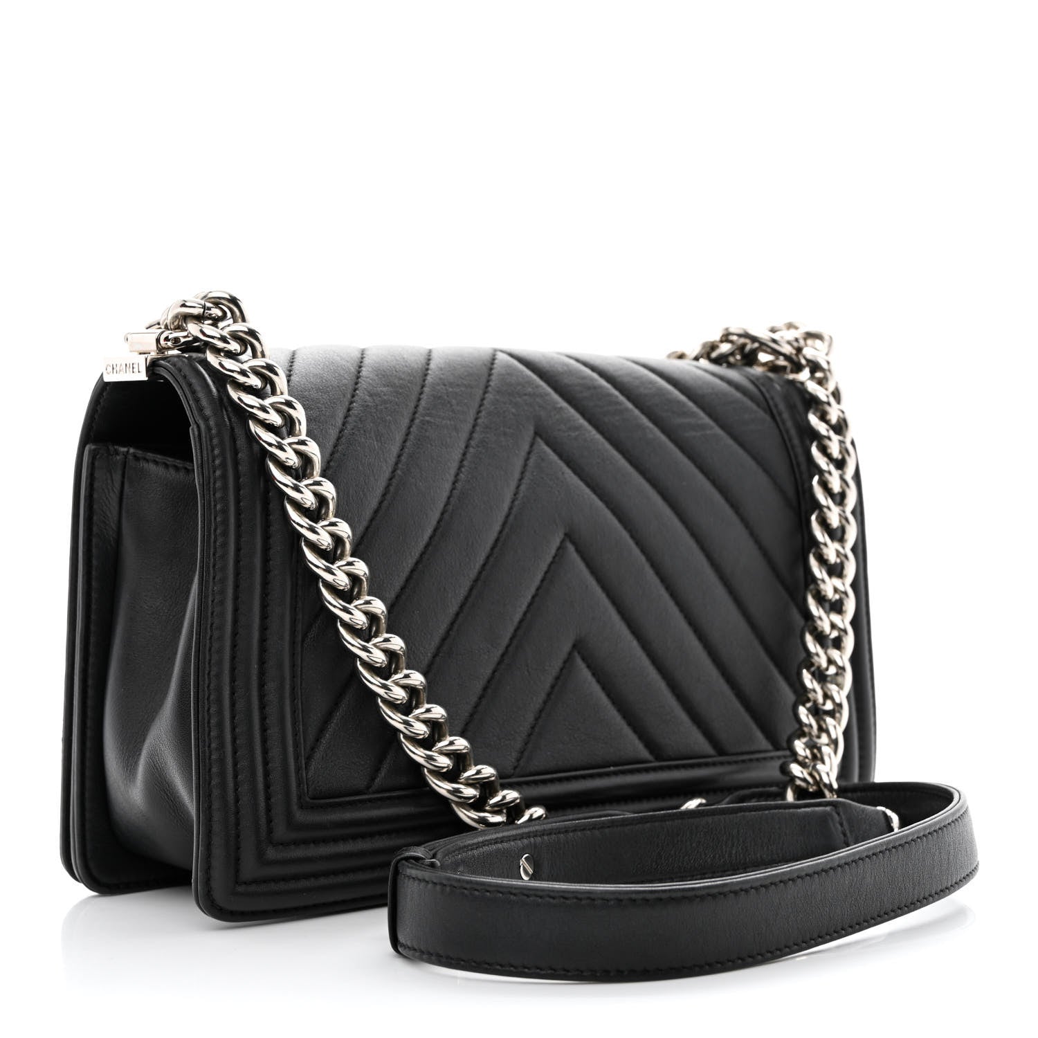 Chanel Calfskin Chevron Quilted Medium Boy Flap Black 3 of 12