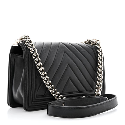 Chanel Calfskin Chevron Quilted Medium Boy Flap Black 3 of 12